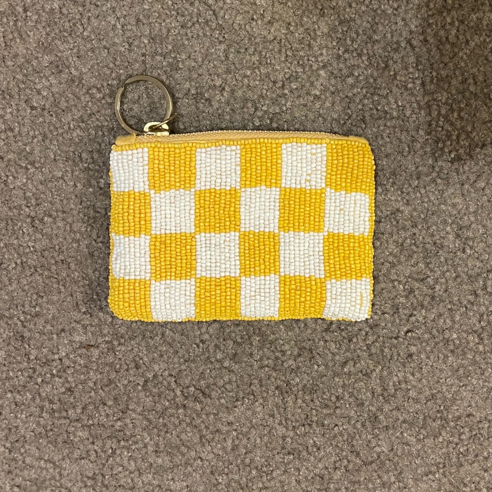Anthropologie Yellow/White Checkered Key & Card Holder